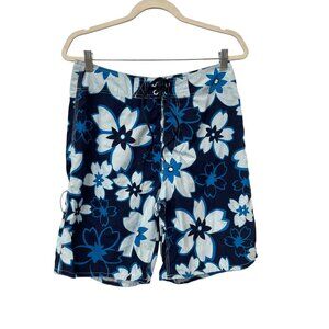 Y2K Mossimo Floral Lace Up Boardshorts Size 32 Blue Outdoor Summer Surfing
